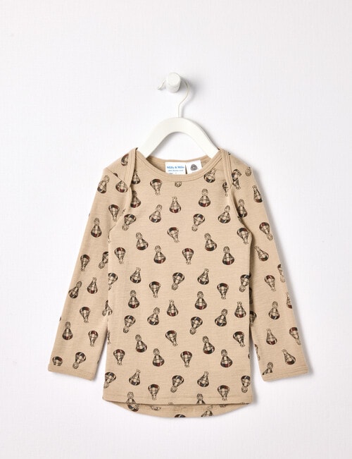 Milly & Milo Merino Bunnies Jump Long Sleeve Top, Taupe product photo