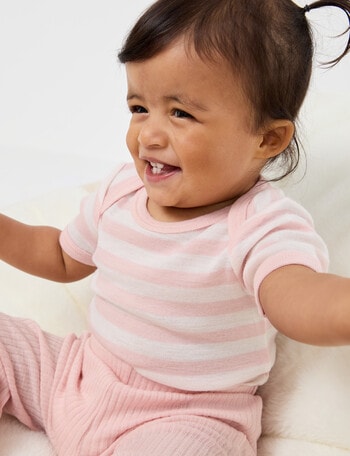 Milly & Milo Striped Short-Sleeve Bodysuit, Ballet Slipper product photo