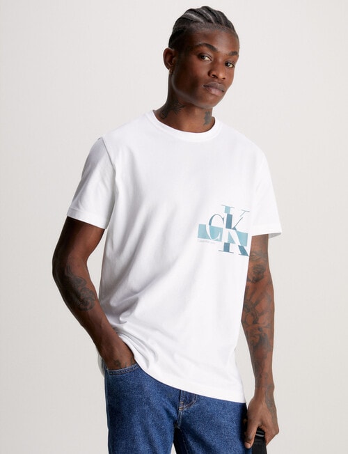 Calvin Klein Glitched CK Logo Tee, Bright White product photo View 02 L