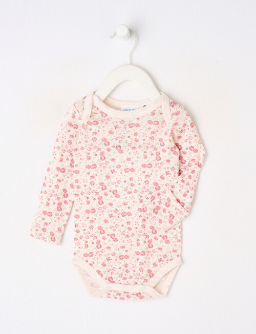 Milly & Milo Ditsy Floral Long-Sleeve Bodysuit, Pink product photo