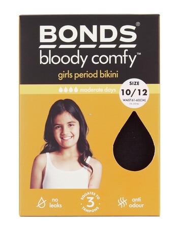 Bonds Little Sister Bloody Comfy Bikini Brief, Black, 10-14 product photo