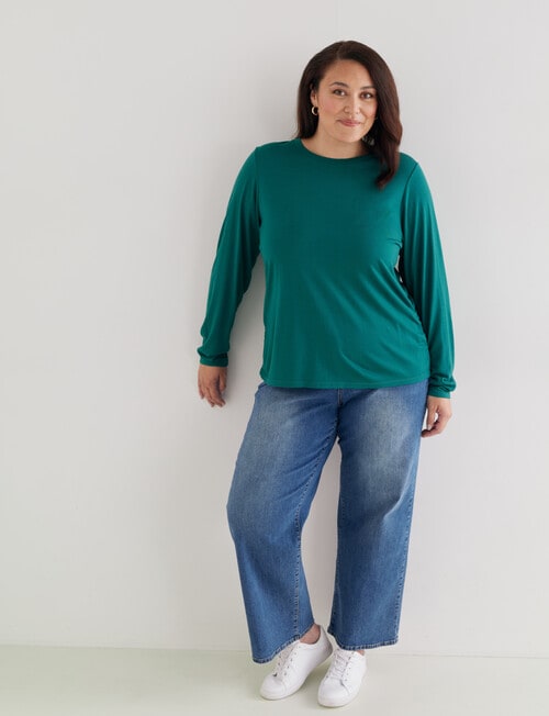 North South Curve Merino Blend Side Detail Jumper, Emerald product photo View 03 L