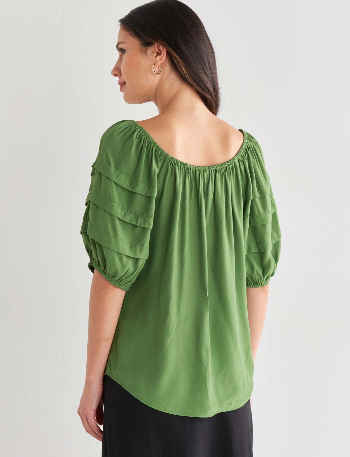 Whistle Puff Sleeve Top, Leaf - Tops