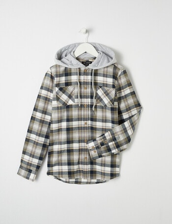 No Issue Long Sleeve Hooded Check Shirt, Moss product photo
