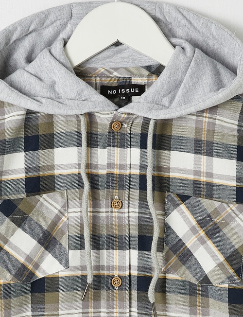 No Issue Long Sleeve Hooded Check Shirt, Moss product photo View 02 L