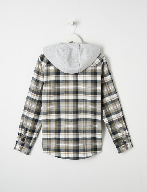No Issue Long Sleeve Hooded Check Shirt, Moss product photo View 04 L