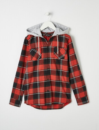 No Issue Long Sleeve Hooded Check Shirt, Red product photo