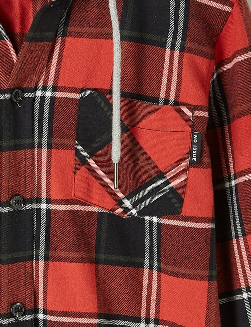 No Issue Long Sleeve Hooded Check Shirt, Red product photo View 02 L