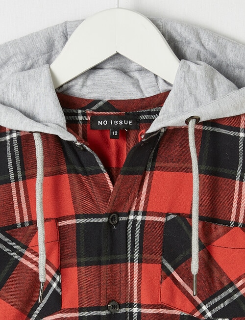 No Issue Long Sleeve Hooded Check Shirt, Red product photo View 03 L