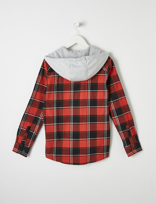 No Issue Long Sleeve Hooded Check Shirt, Red product photo View 04 L