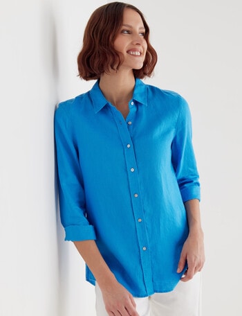Zest Linen Long Sleeve Shirt, Maliblue product photo