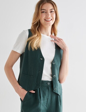 Zest Linen Vest, Hunter product photo