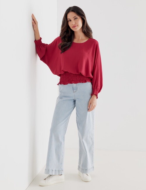 Whistle 3/4 Shirred Hem Top, Magenta product photo View 03 L