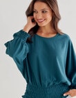 Whistle 3/4 Shirred Hem Top, Jade Green product photo