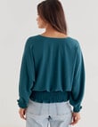 Whistle 3/4 Shirred Hem Top, Jade Green product photo View 02 S
