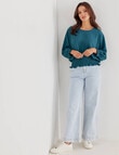 Whistle 3/4 Shirred Hem Top, Jade Green product photo View 03 S