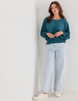 Whistle 3/4 Shirred Hem Top, Jade Green product photo View 03 S