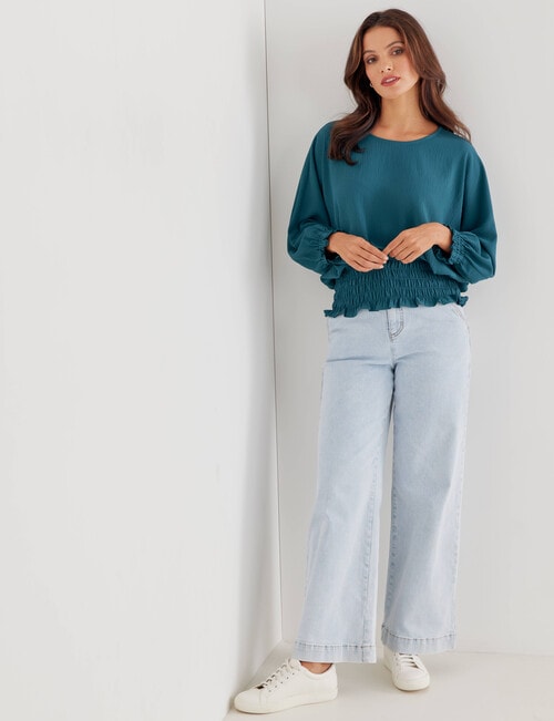 Whistle 3/4 Shirred Hem Top, Jade Green product photo View 03 L