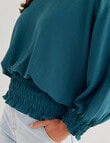 Whistle 3/4 Shirred Hem Top, Jade Green product photo View 04 S