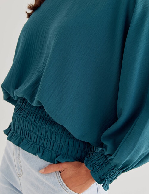 Whistle 3/4 Shirred Hem Top, Jade Green product photo View 04 L