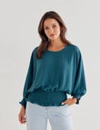 Whistle 3/4 Shirred Hem Top, Jade Green product photo View 05 S