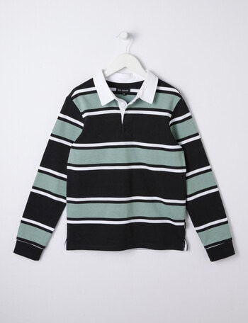 No Issue Stripe Rugby Polo Shirt, Sage product photo
