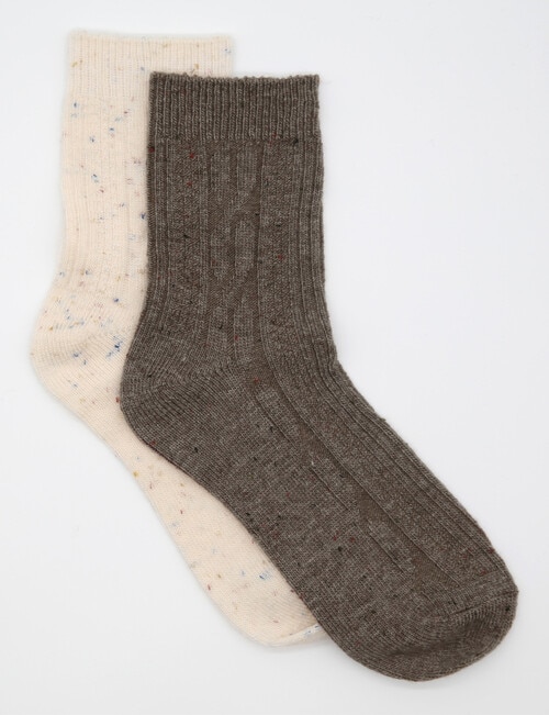 Ambra Fleck Crew Socks, 2-Pack, Taupe & Cream product photo View 02 L