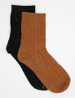 Ambra Fleck Crew Socks, 2-Pack, Black & Ginger product photo View 02 S