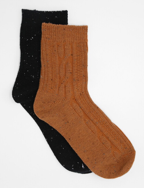 Ambra Fleck Crew Socks, 2-Pack, Black & Ginger product photo View 02 L