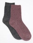 Ambra Waffle Crew Socks, 2- Pack, Grey Marle & Fig product photo View 02 S