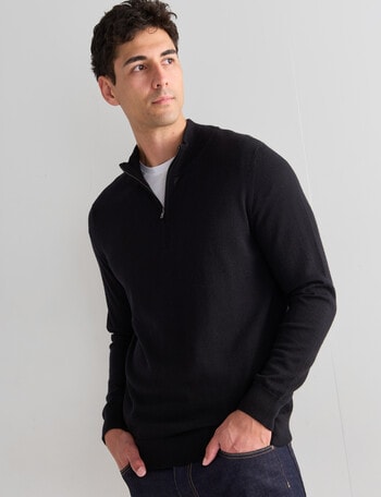 North South Merino 1/4 Zip Jumper, Black product photo