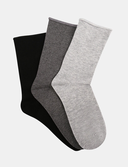 Ambra Cotton Comfy Crew Sock, 3-Pack, Black,Grey & Charcoal product photo View 02 L