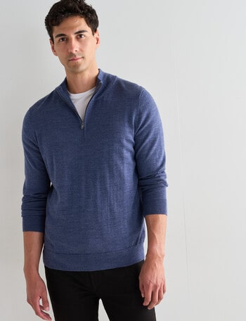 North South Merino 1/4 Zip Jumper, Denim Marle product photo