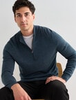 North South Merino 1/4 Zip Jumper, Petrol product photo
