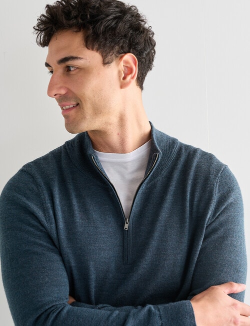 North South Merino 1/4 Zip Jumper, Petrol product photo View 04 L