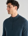 North South Merino 1/4 Zip Jumper, Petrol product photo View 06 S