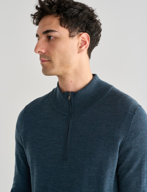 North South Merino 1/4 Zip Jumper, Petrol product photo View 06 L