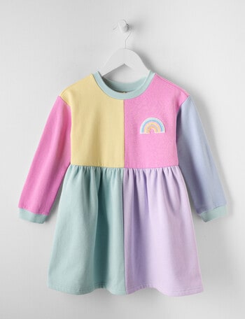 Mac & Ellie Colourblock Long Sleeve Fleece Dress, Pink Multi product photo