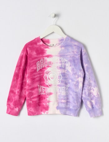 Mac & Ellie Tie Dye Varsity Sweatshirt, Fuchsia product photo