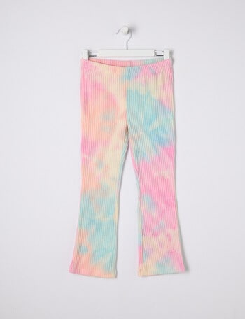 Mac & Ellie Supersoft Tie Dye Rib Flare Pant, Pink Multi product photo