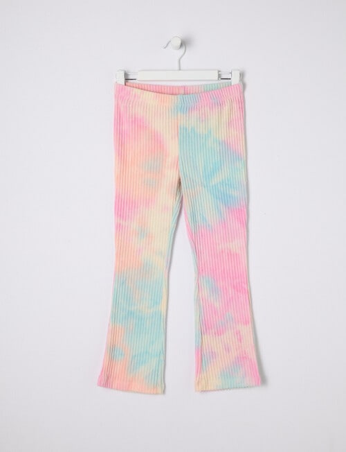 Mac & Ellie Supersoft Tie Dye Rib Flare Pant, Pink Multi product photo