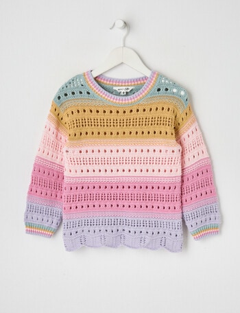 Mac & Ellie Crochet Look Jumper, Pink Multi product photo