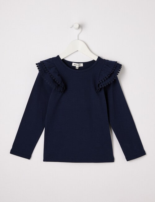 Mac & Ellie Long Sleeve Frill Tee, Navy product photo View 02 L