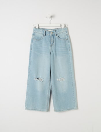 Mac & Ellie Wide Leg Distressed Jeans, Light Blue product photo