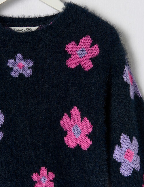 Mac & Ellie Daisy Fluffy Knit Jumper, Navy product photo View 02 L