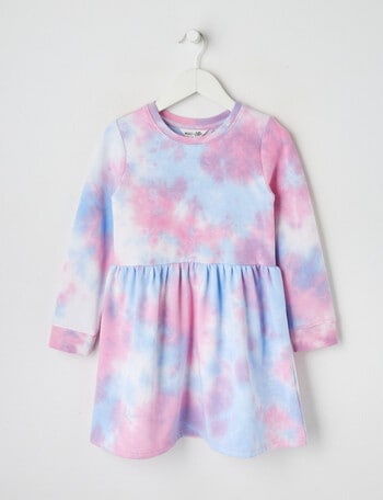 Mac & Ellie Tie Dye Long Sleeve Fleece Dress, Pink Multi product photo