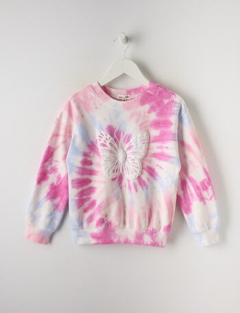Mac & Ellie Butterfly Tie Dye Sweatshirt, Flamingo Pink Multi product photo