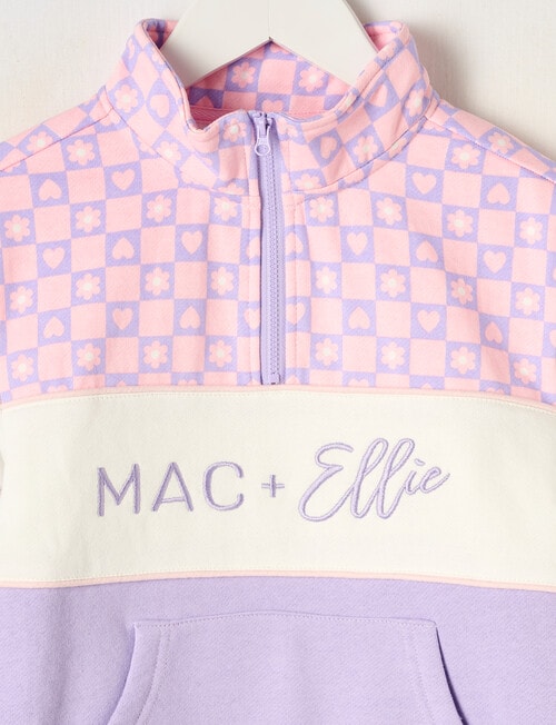 Mac & Ellie Daisy Check Quarter Zip Sweatshirt, Wisteria product photo View 02 L