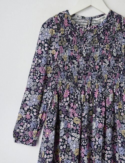 Mac & Ellie Floral Shirred Long Sleeve Dress, Navy product photo View 02 L