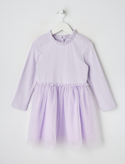 Mac & Ellie Rib Long Sleeve Tulle Dress, Lavender product photo